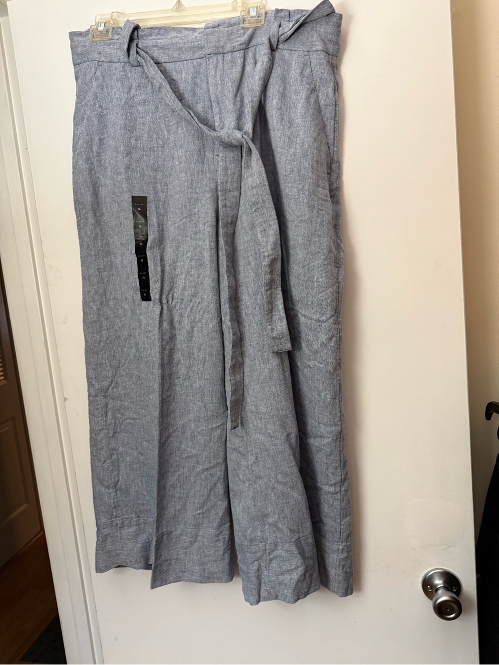 Banana Republic Light Blue Linen Wide-Leg Pants with Tie Waist